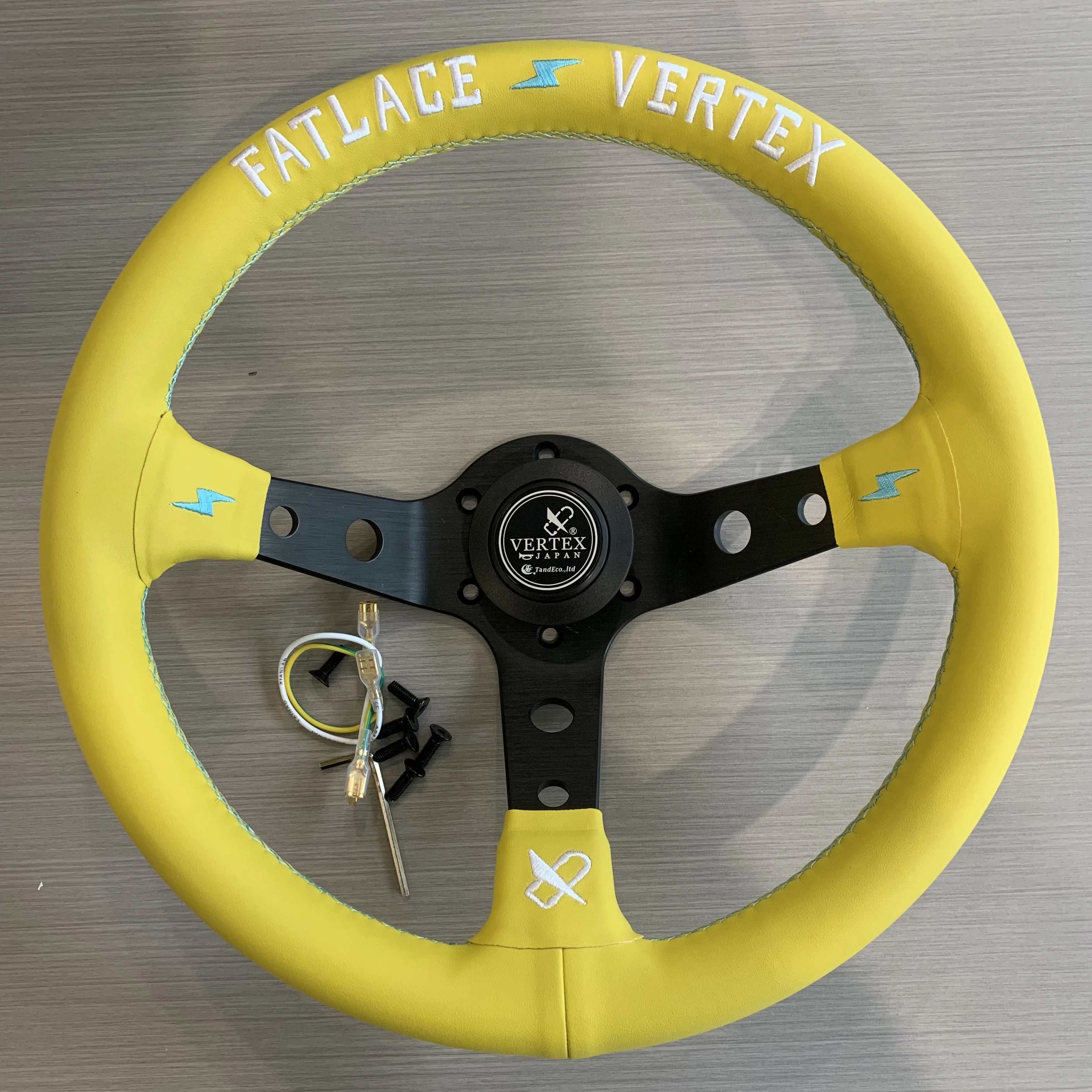 

320mm Embroidery FATLACE VERTEX yellow modified sport steering wheel 90mm deep racing steering wheel