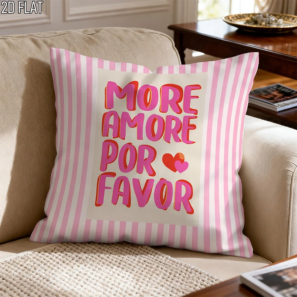 1pc More Amore Por Favor Pink Stripe Throw Pillow Cover Romantic Home Decor