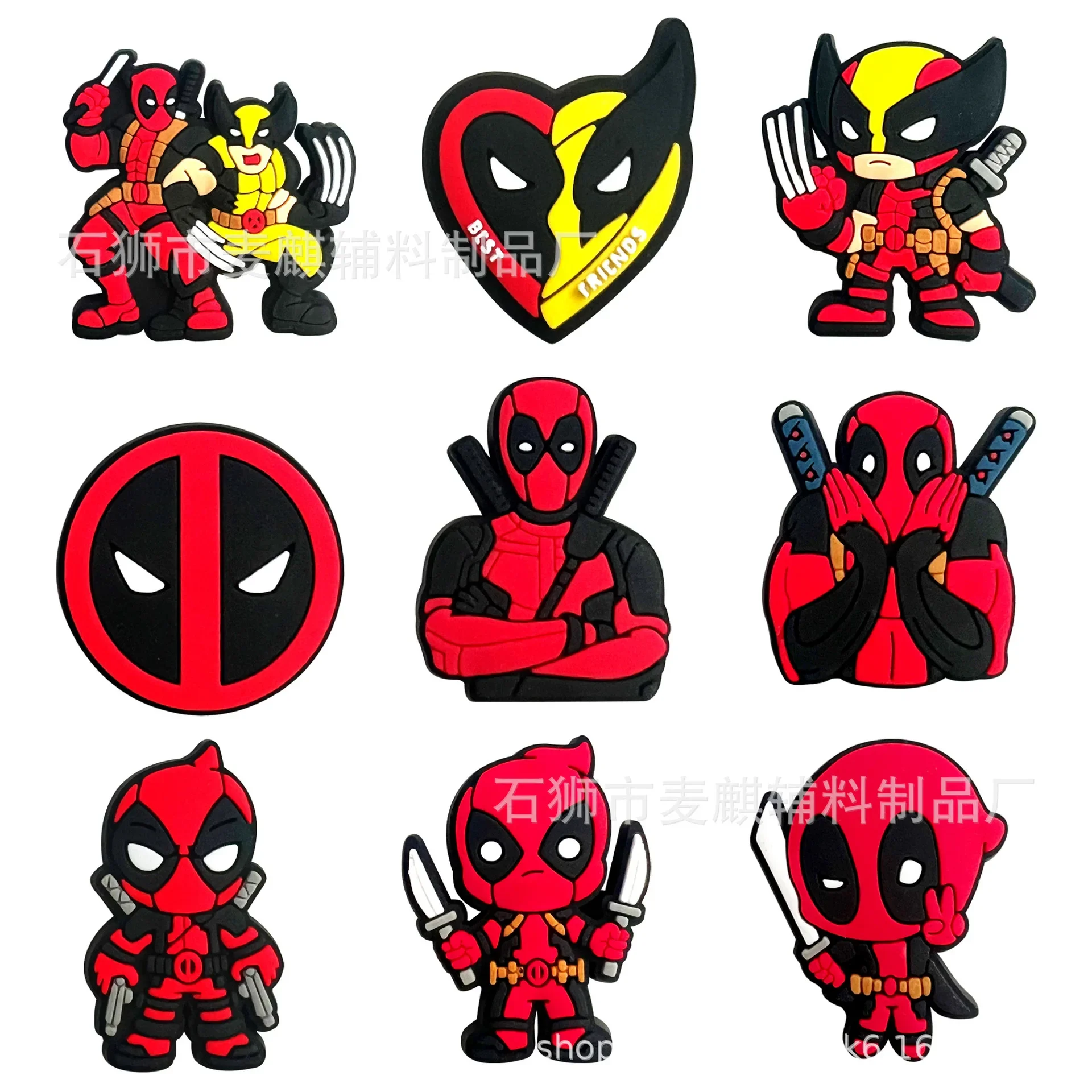 Deadpool Encantos da Sapata para Crocs Decorações, Decorações de Sapato, Sandália Decorar, Acessórios DIY, Kids Gifts, Hot, 9Pcs por Conjunto