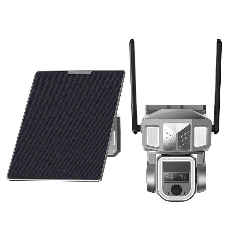 4MP Dual Lens Wireless PTZ IP Camera120 Degree Solar Powered Sound & Light Alarm Home Security CCTV Monitor with AI Humano