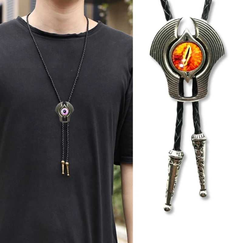 Bolo Tie for Unisex Western Bolo Tie Vintage Evils Eye Stone Pendant Faux Leather Rope Adjustable Necktie Necklace