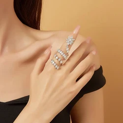 XSBODY Romantic Flower Finger Rings Cocktail Party Women Hand Jewelry Exquisite Wedding Gift Zircon Bridal Open Ring Aesthetic