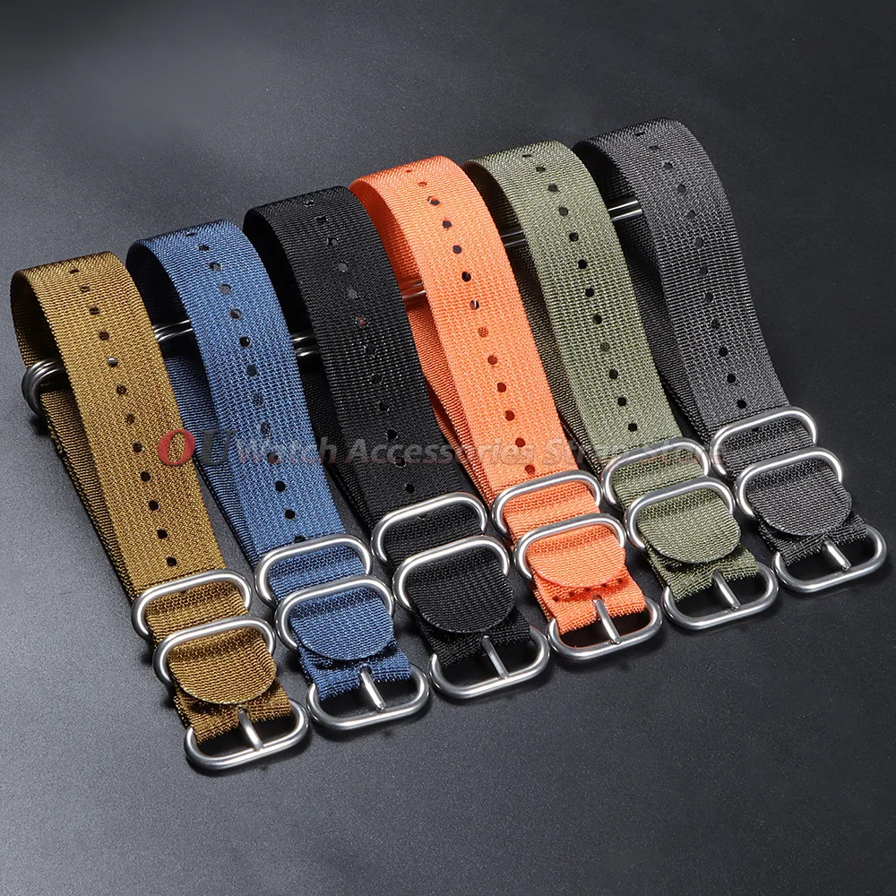 Nylon Watchstrap Silver Ring Buckle 18mm 20mm 22mm 24mm Band for Seiko Man Women Loop Military Watch Band Multicolor Accessories