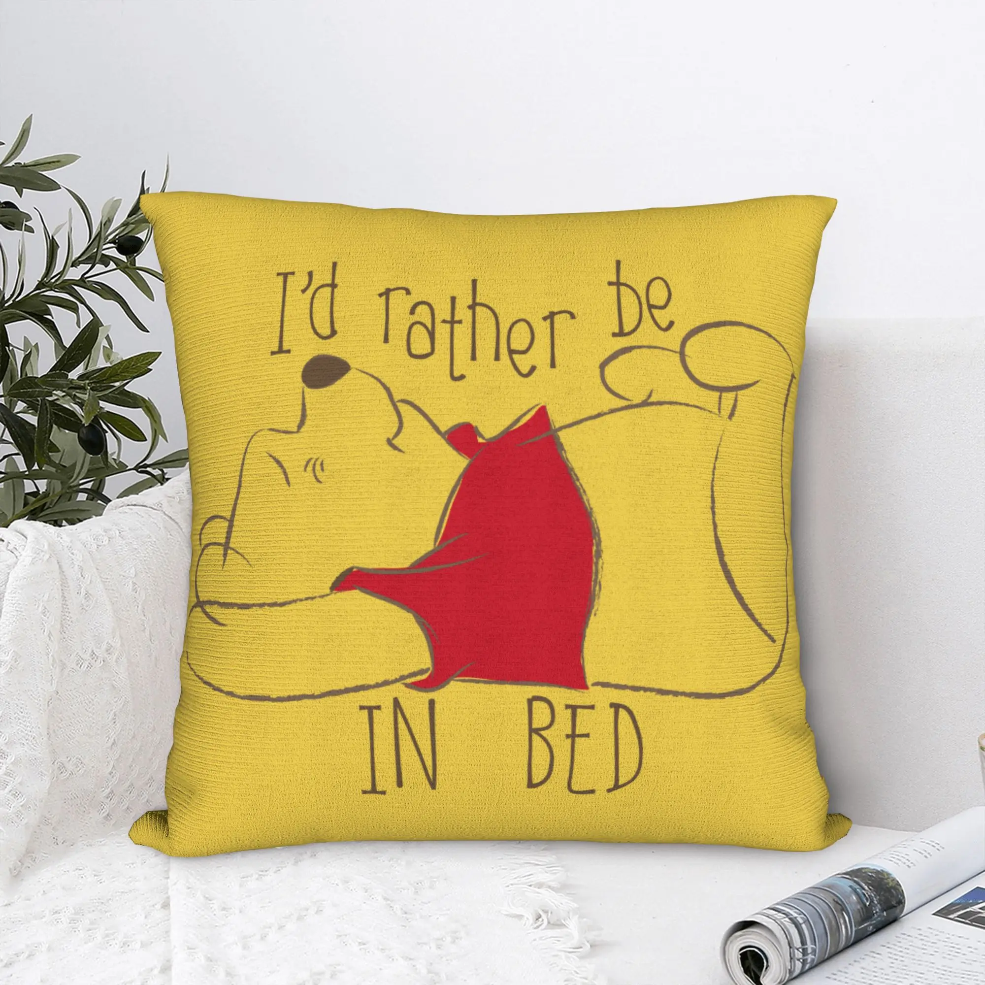 Winnie the Pooh I'd Rather Be in Bed Square Pillow Case  Cushion Cover Customized Decor Throw Pillow Case Cover for Home 18