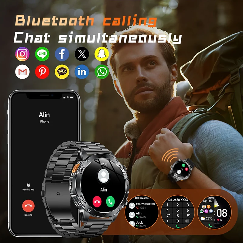 2025 جديد الرياضة في الهواء الطلق العسكرية 1000mAh بطارية ساعة ذكية الرجال GPS NFC 5ATM مقاوم للماء السباحة AMOLED بلوتوث دعوة Smartwatch