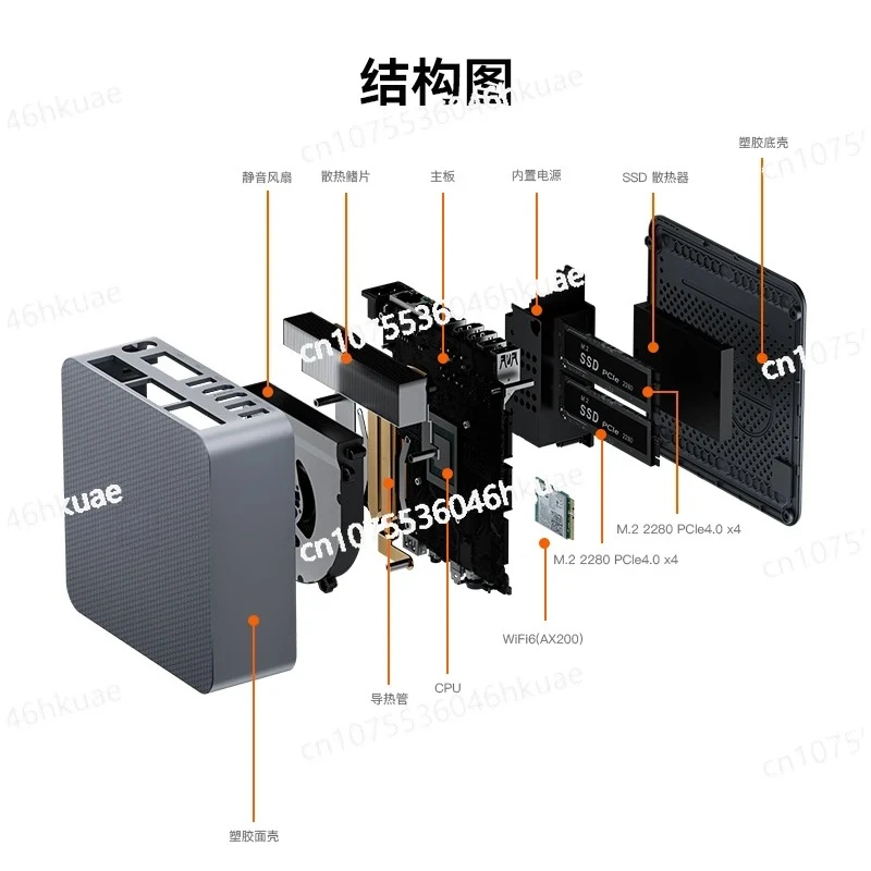 24G LPDDR5 Mini Desktop Computer Built-in Power Supply Ultra Quiet Office Business Portable Mini Host