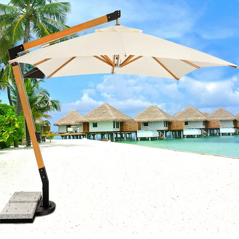 Outdoor courtyard parasol Roman villa garden leisure high-end umbrella Milk tea coffee shop with wood grain sun umbrella