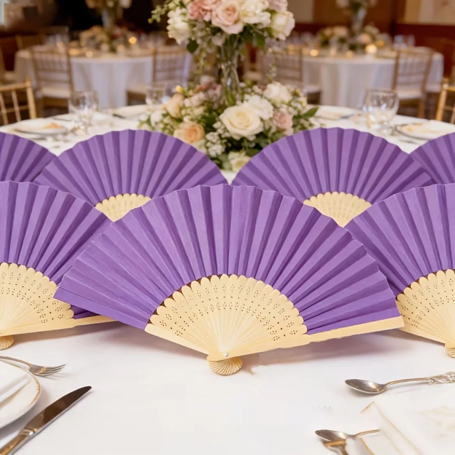 1 Piece/5 Pieces/10 Pieces/20 Pieces/30 Pieces【Personalized Customization】Deep Purple Plain Handheld Folding Fan, Party Favors and Fans, Handheld Paper Fan, Bamboo Folding Fan, for Wedding Gifts, Parties, Home, Brides, Summer Outdoor Cultural Activities, Souvenirs, Wedding Party Gifts