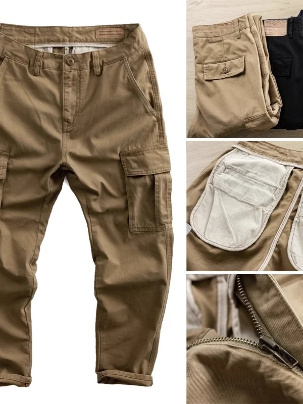 

Heavyweight Khaki Workwear Pants Pure Cotton Thiened Casual Loose Straight Leg Long Trousers Trendy Brand Autumn Loose Fit