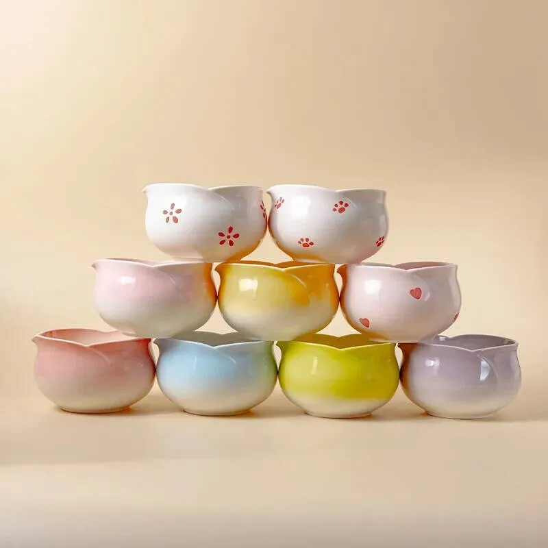 8PCS Cat Paw/Heart/Gradient Matcha Set, Bud-Shaped Ceramic Matcha Bowl, Bamboo Whisk, Tea Scoop, Suitable For Matcha Enthusiasts