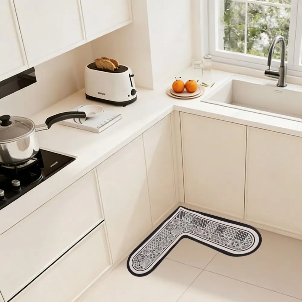 60*60cm Kitchen Carpet L-Shape Oil-Proof Anti-Slip Floor Mat Wipable Surface Water Absorbent Waterproof Doormat Kitchen Floor