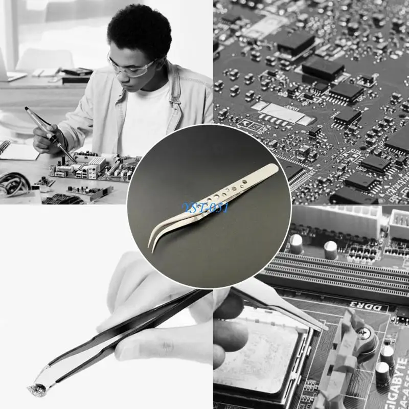 

E15A Electronics Industrial Tweezers Curved Straight Tip Stainless Anti-static Forceps Phone Repair Hand Tool