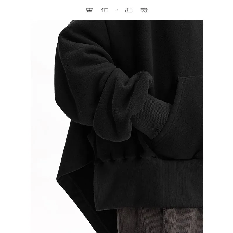 イレギュラー スウェットシャツ ~ ブラック フード付きスウェットシャツ レディース ジャケット、オールコットン、ルーズ、カジュアル、スリム、新しい秋スタイル