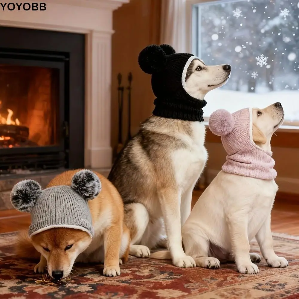 

Cute Pet Knitted Warm Hat Solid Color Hearing Protection Dog Ear Muffs Handmade Comfortable Soothing Head Covers Winter Season