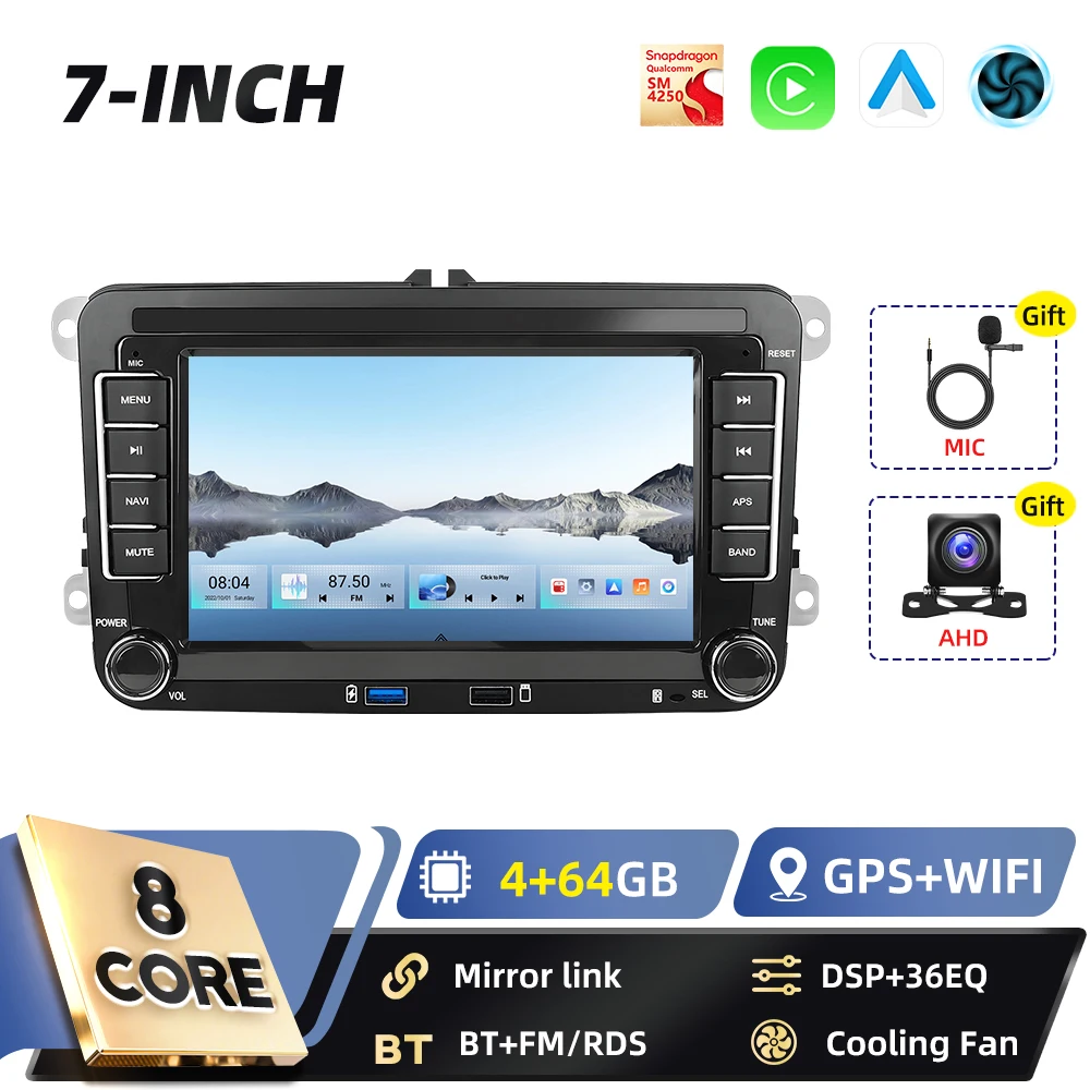 Podofo Carplay 2Din Android Auto Multimedia Speler voor VW SAGITAR JATTA JETTA MAGOTAN Android Auto GPS Mirror Link Auto Audio - afbeelding 1