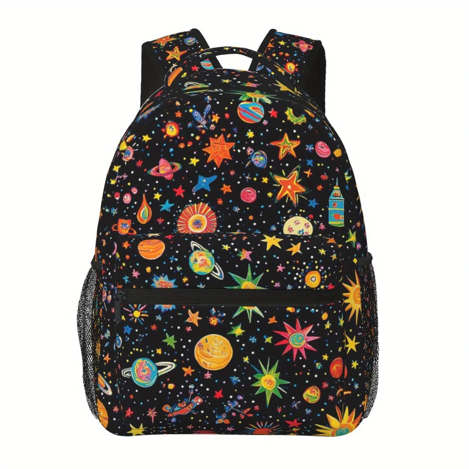 Starry Sky Illustration Pattern Full Color Printing Back to School Student Backpack Shoulder Strap Back and Waist Protection