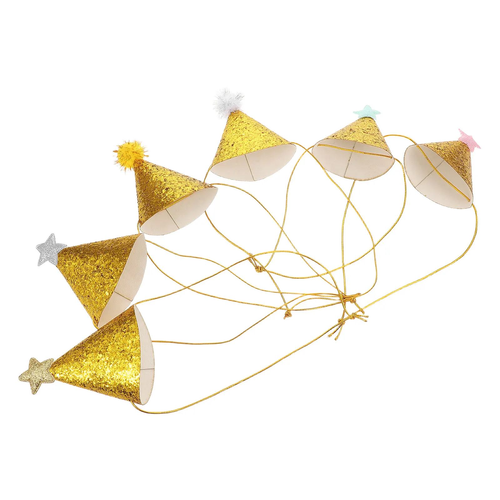 

6pcs Golden Star Birthday Hats for Kids Lightweight Cone Crowns for Children Shower Celebration