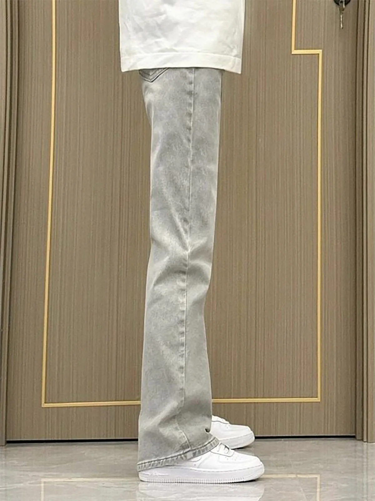 Smoke Grey Straight Leg Slim Fit Jeans for Men Washed Vintage American Style Spring Fashion Slimming Trousers Casual Wear