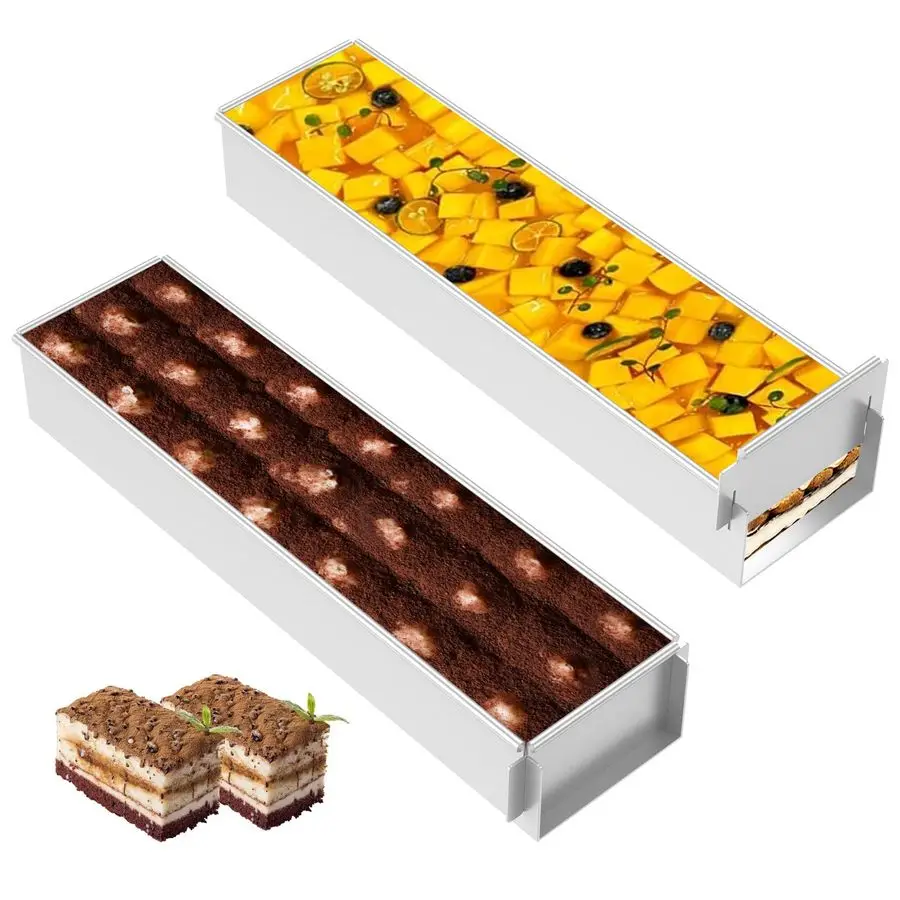 Paquete de sartén para tiramisú, molde rectangular para pastel, aluminio de calidad alimentaria, con marco extraíble, bandejas rectangulares para tiramisú, sartén para tartas para tiramisú C