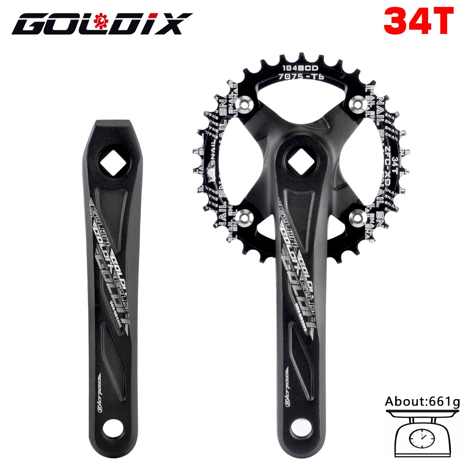 Goldix Vierkant loch Fahrrad Kurbel garnitur Aluminium legierung MTB Kurbel 165/170/175mm Länge schmale breite Zähne 104bcd 32/34/36/38/40/42t