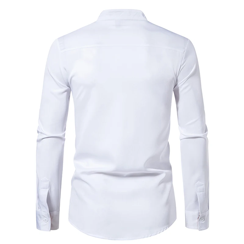 Autumn Fashion Men\'s Stand Collar Shirt American Style Color Block Long Sleeve Shirts Casual Business Office Dress Blouse Party