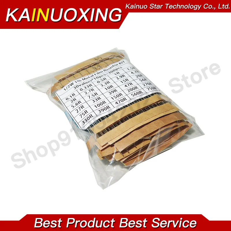 300PCS 30 Values Each 10PCS 1/2W 1% High Precision Metal Film Resistor Assorted Kit 0.1Ohm~750Ohm DIY Electronic Components Set