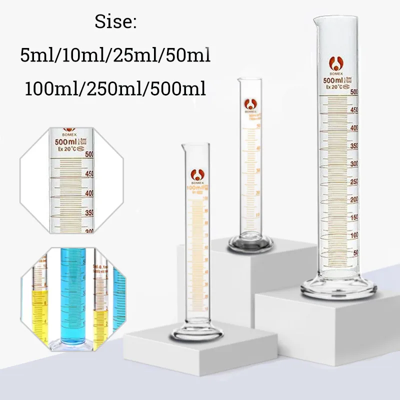 1 Stück 5 ml-500 ml dickes Glas-Messzylinder-Set, professionelle Laborzylinder für Chemie, Schule, wissenschaftliches Experiment