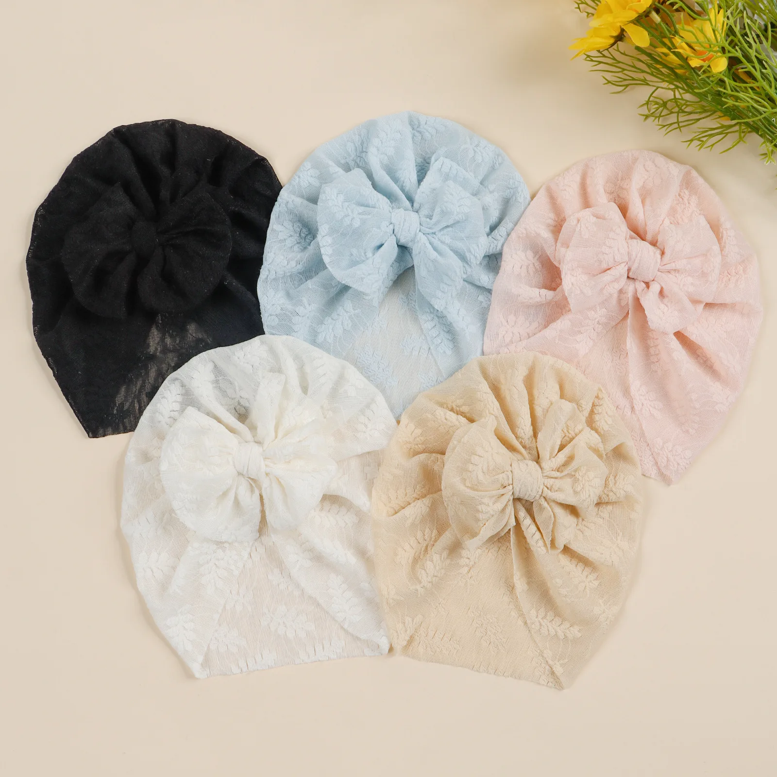 

20 PCS/Lot, Baby Knot Bow Elastic Turban Beanies Hats For Spring Summer