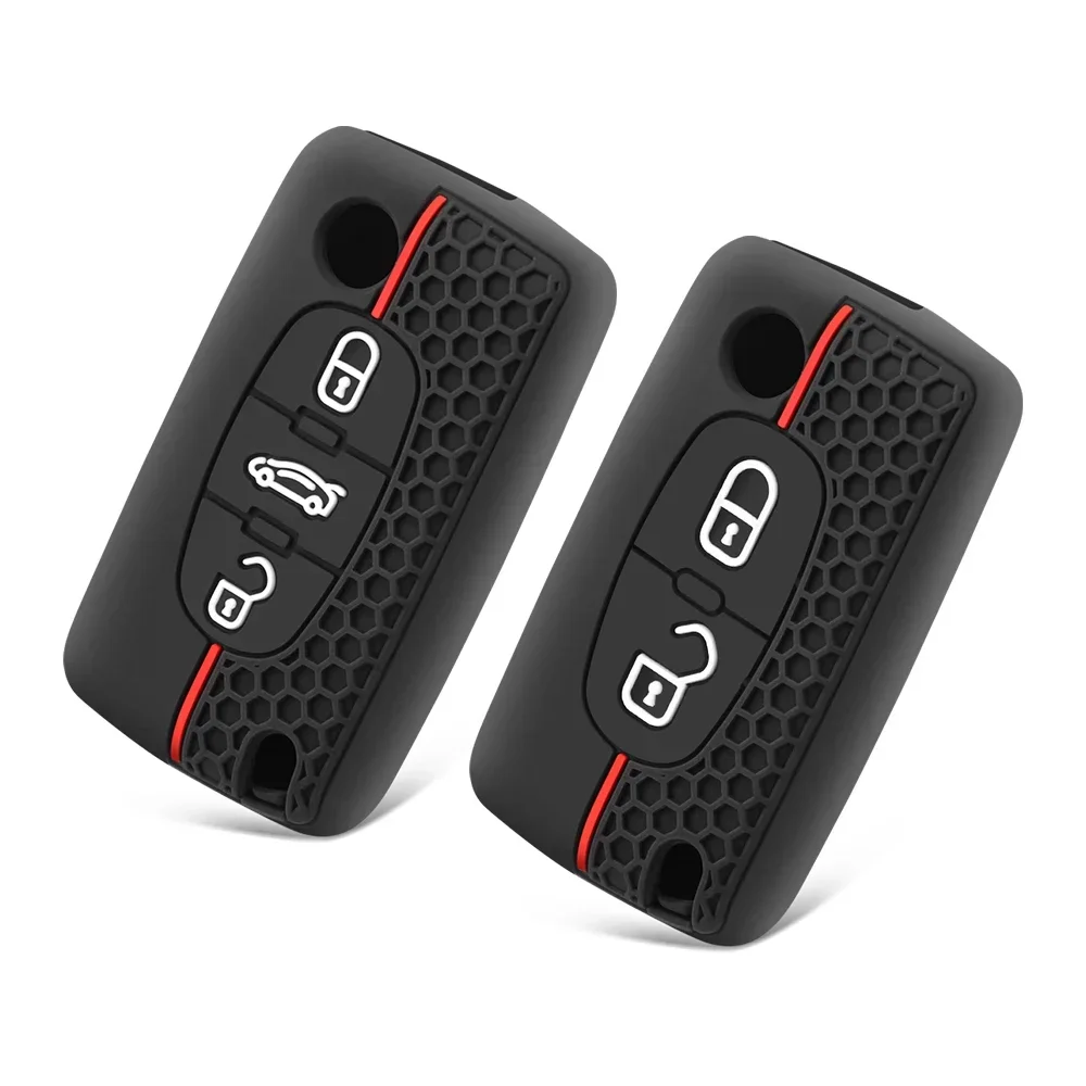 Silicone Car Flip Key Case Cover for Peugeot 107 207 307 308 407 607 3008 5008 for Citroen Xsara Picasso C5 C6 C8