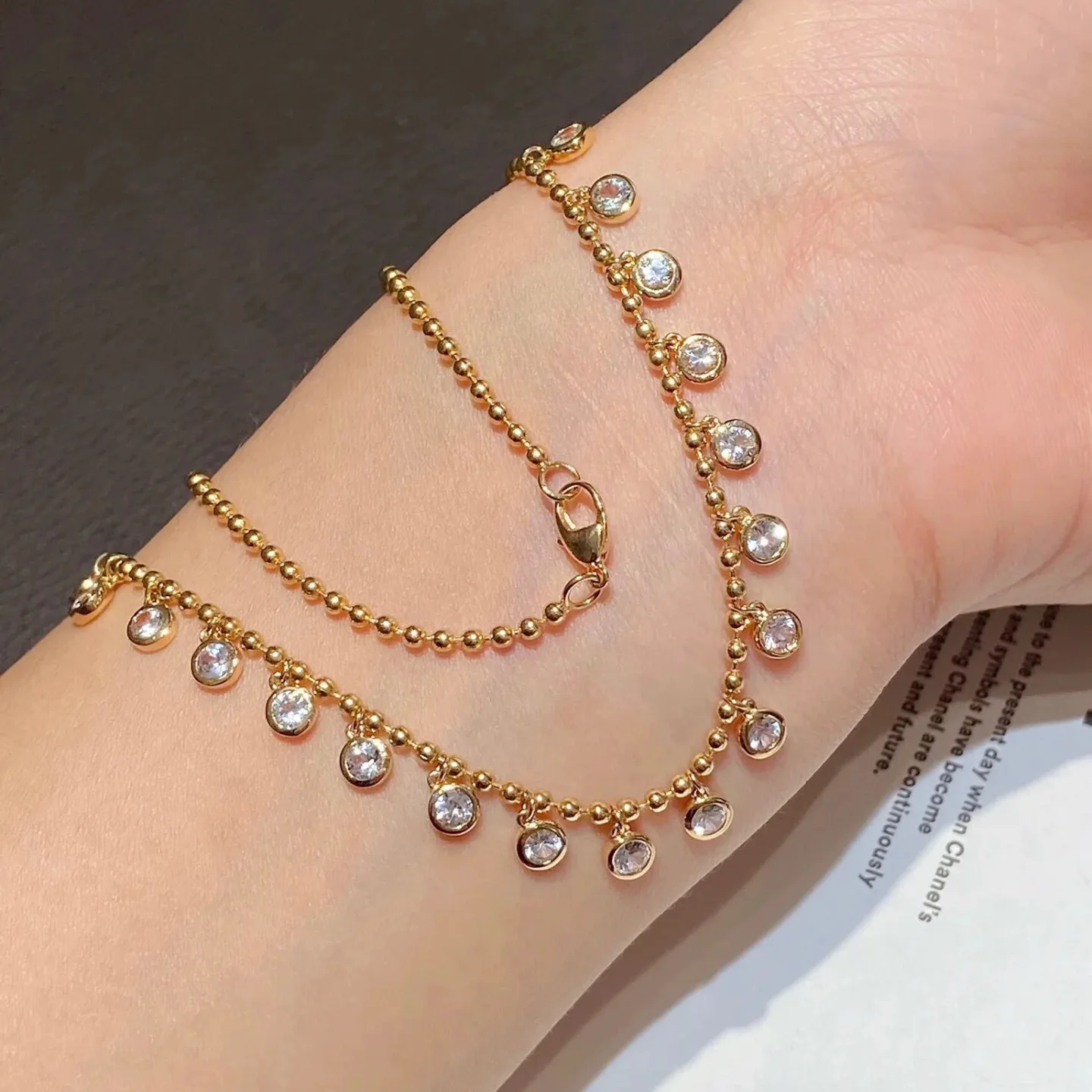 InsRetro-Halskette mit Diamant-Fransen, runde Perlenkette, exquisite Kragenkette, einzigartiges Design, Damenschmuck. – Detail 2