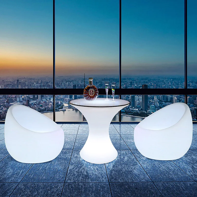 Luminous Camping Table D58*60cm Outdoor Patio Garden Furniture PE Plastic Round Cocktail Tables Glow LED Bar Counter Riq-T60