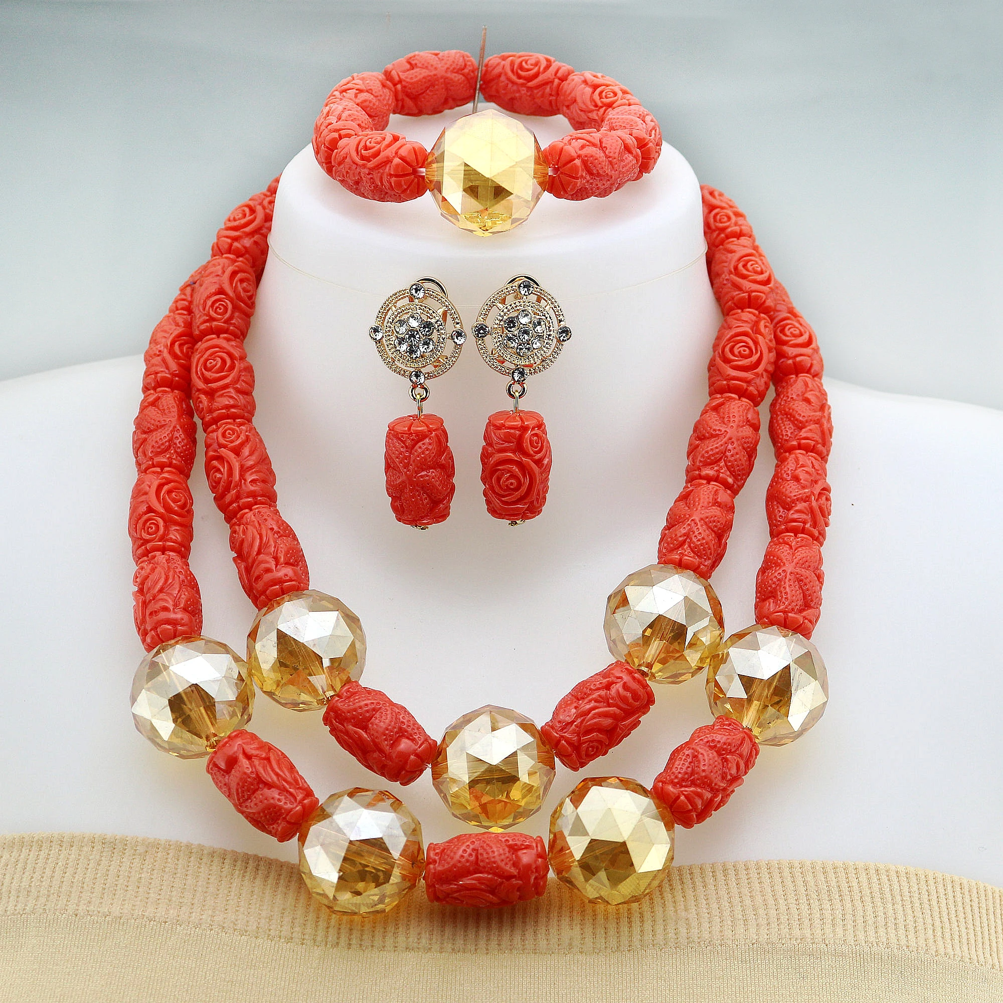 

Nigerian Synthetic Stone Bridal Jewelry Sets African Jewelry sets Necklace Bracelet Earrings Jewelry