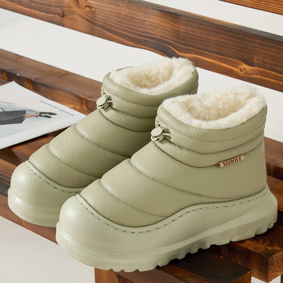 

Waterproof Outdoor Winter Snow Boots for Women Warm Fur Thick Bottom Anti-slip Footwear High Top PU Leather Ladies Cotton Shoes