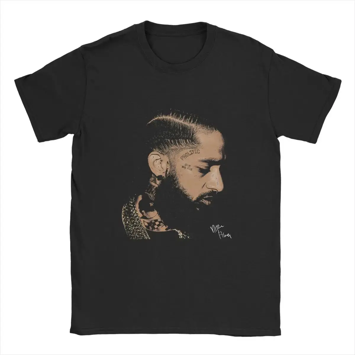 Men's Nipseys Rapper Hussle Rock Hip Hop Music T-Shirt Ultra Slim Fit Nine Sleeve Length Henry Collar Youth Trend Spring 2025