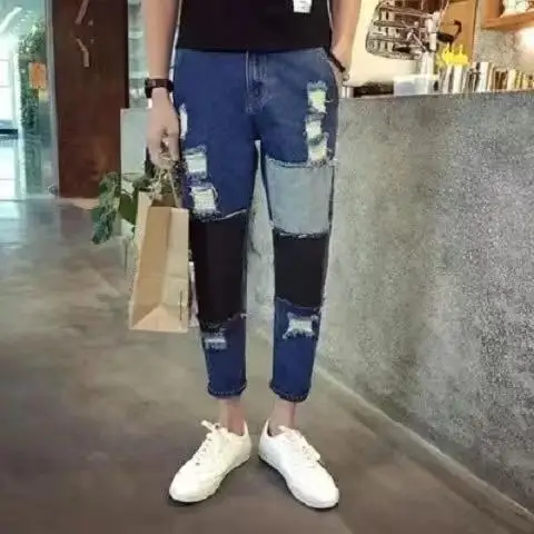 

Мужские джинсы Slim Fit, летние, тонкие, из хлопкового денима, устойчивые к разрывам, повседневные, со средней/высокой талией, укороченные (до щиколотки), молодежные, модные