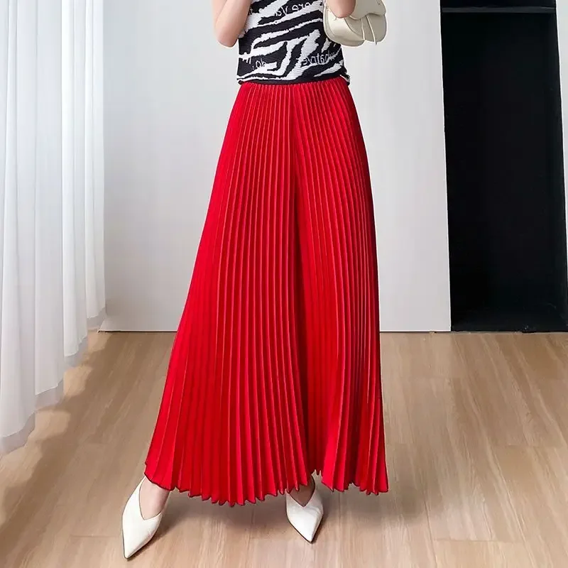 Trendy Frauen Lose Gefaltete Breite Bein Hosen Frühling Sommer Elastische High-taille Gerade Hosen Casual Hosen frauen Kleidung neue