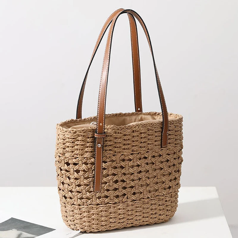 Casual Rattan Large Capacity Shopping Tote Designer Wicker Woven Women Handbags Summer Beach Straw Bag Lady Travel Big Basket