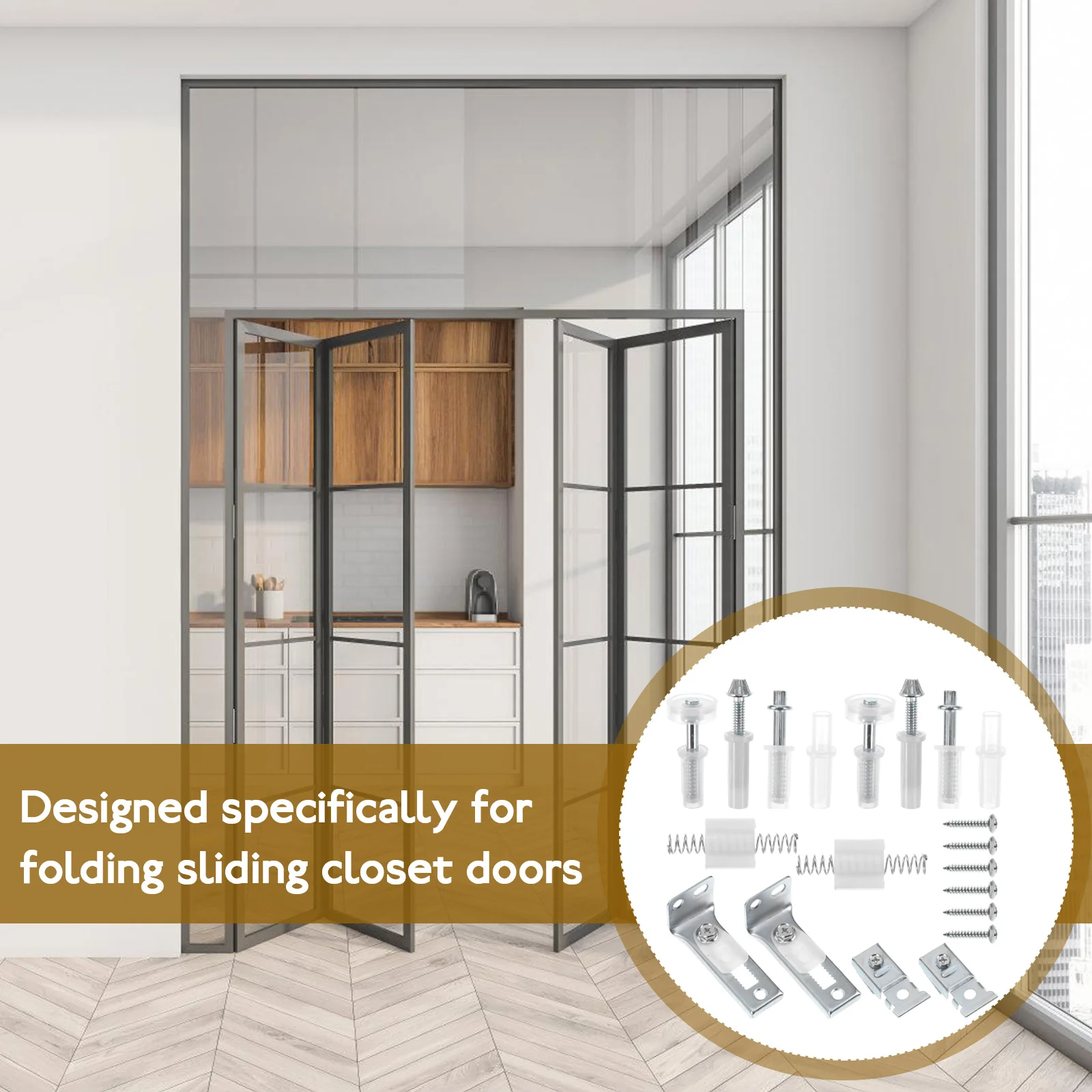 

1 set Folding Sliding Closet Door Hardware Repair Kit Silver Stainless Steel Replacement Bifold Door Accessories DIY