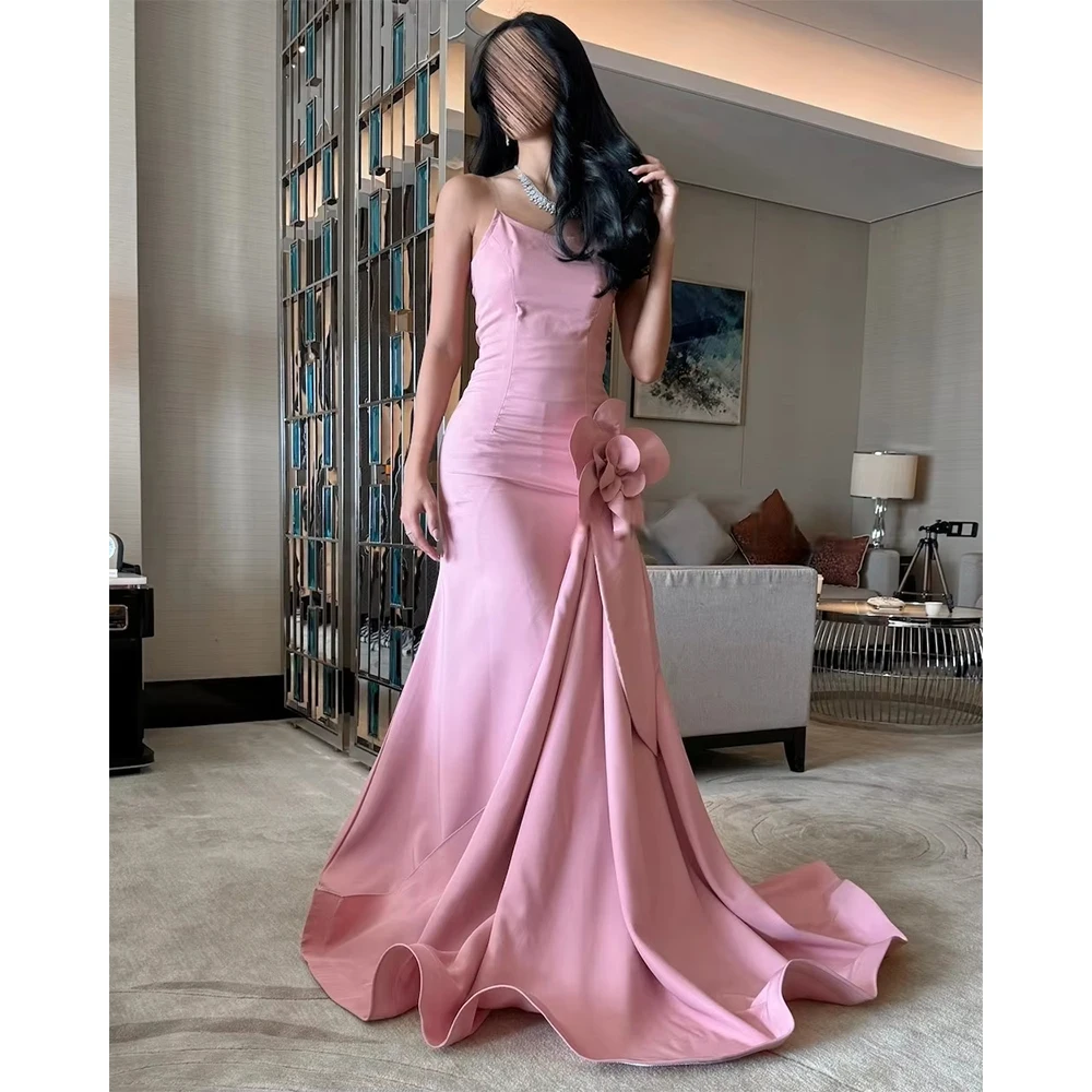 

Pink Strapless 3D Flowers Mermaid Prom Dresses 2025 Elegant Sleeveless vestidos de noiva Customized Floor-length Evening Dress