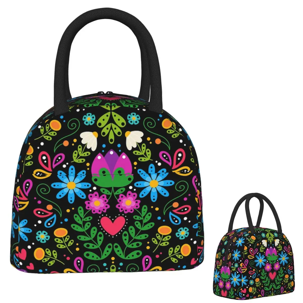 

Mexican Flowers Floral Art Insulated Lunch Bag for Women Children Portable Food Boxes Thermal Lunch Box Tote