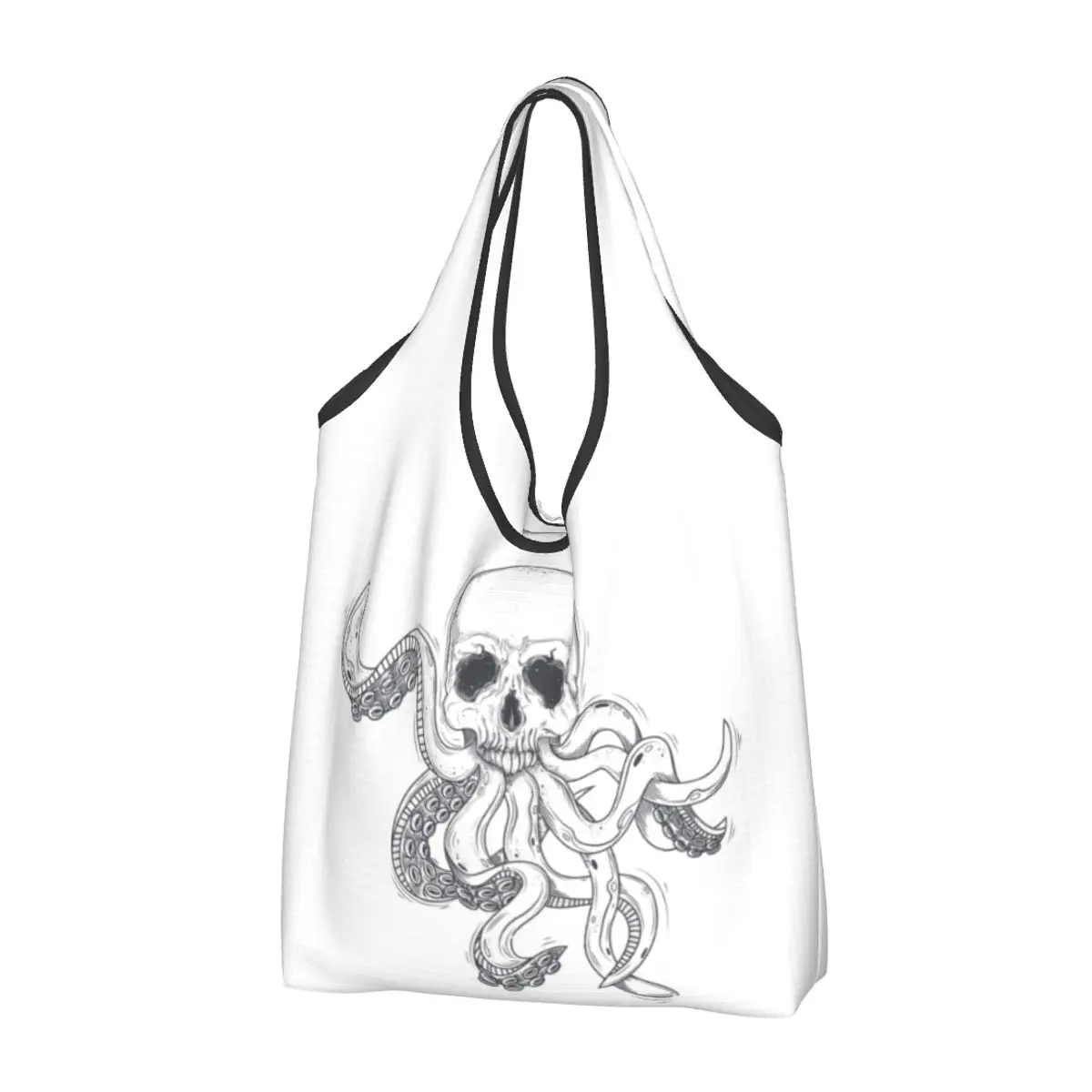 Skeleton Octopus Portable Tote Shopping Bags Large Capacity Shopper Bag Groceries Handbag Shoulder Bag