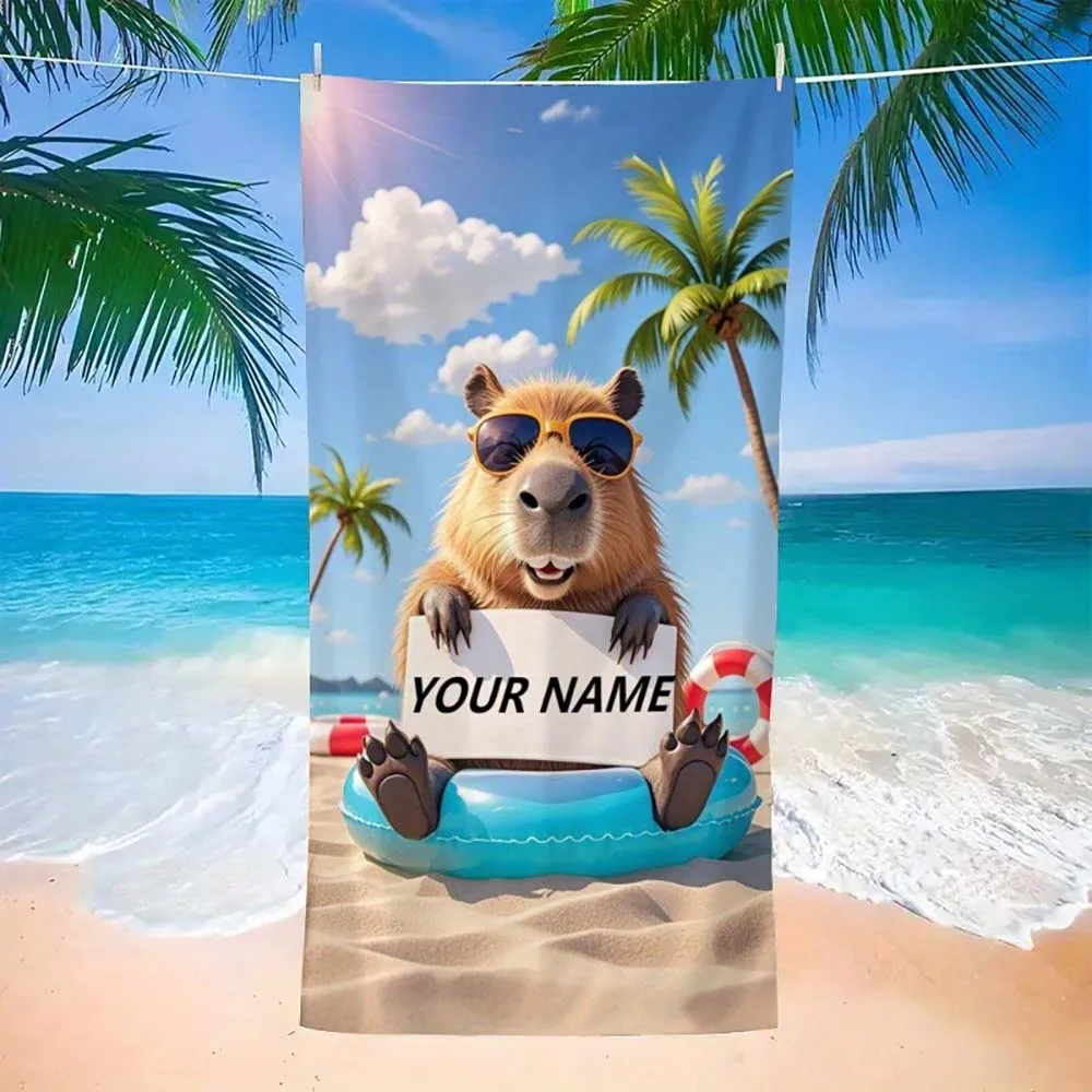 1pc  Personalized Capybara Beach Towel, Custom Name Summer Beach Towel for Vacation Pool & Beach