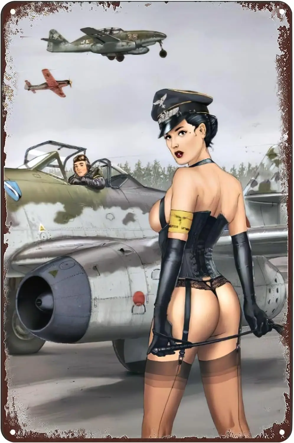 Sexy Female Officer Fighter Metal Poster Hot Woman Airplane Tin Sign Wall Art Decor Plaque for Home Bar Pub Club Room Man C sign