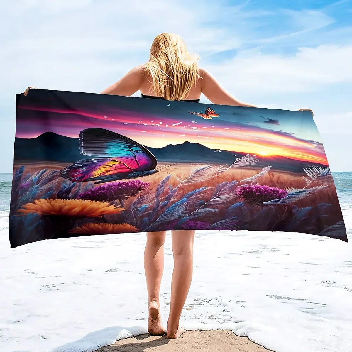 Butterfly Beach Towels Bath ,Microfiber Towel  Blanket Extra Large Oversized  Towel,Lightweight Quick Dry 80X160cm