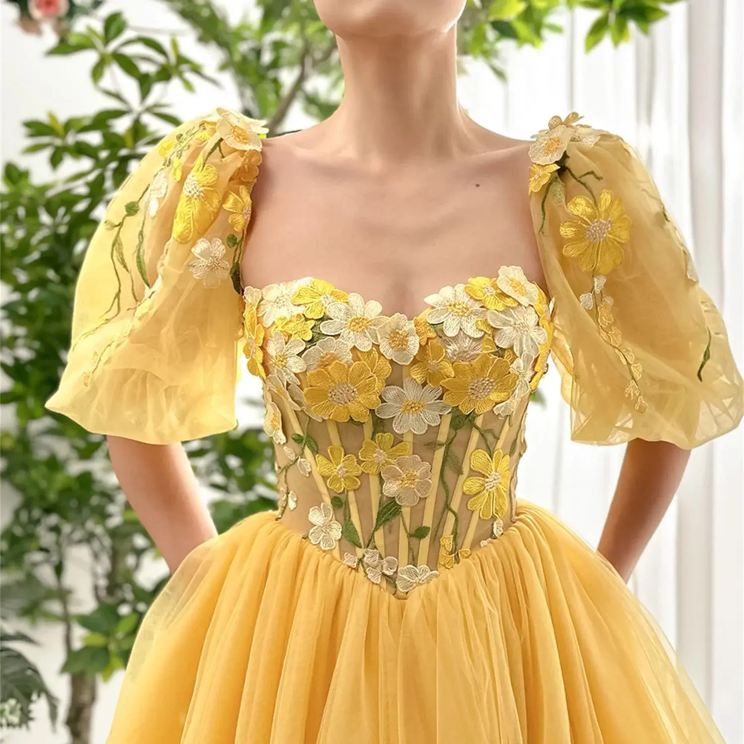 

Aileen Yellow Sweetheart 3D Flowers Corset Elegant Guest Wedding Dress 2024 Ladies Dresses for Special Occasions Evening Gown