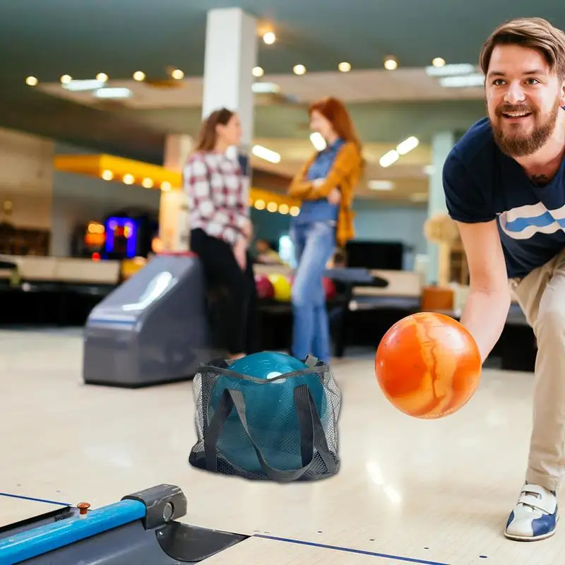 Tas Jaring Bowling Tas Tangan Penyimpanan Jaring dengan Pegangan Penyimpanan Olahraga Saku Anti Gores Jaring Luar Ruangan untuk Wanita Pria