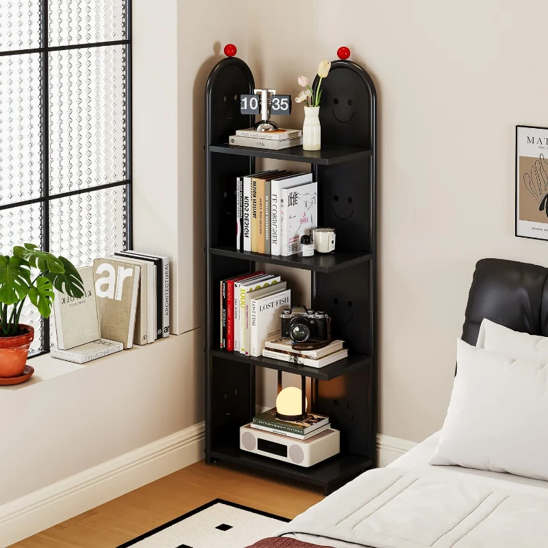 Wrought iron corner bookshelf, wall-side narrow cabinet, floor-standing storage rack, multi-layer storage cabinet, bedroom study