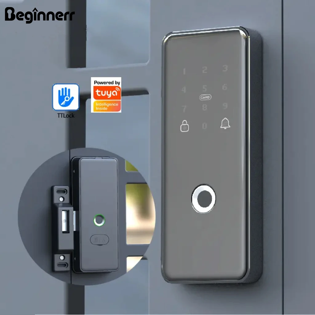 

Face recog Double side Rim lock Iron Siding door fingerprint Tuya TTlock Singapore Remote control Sync exist Digital Door Lock