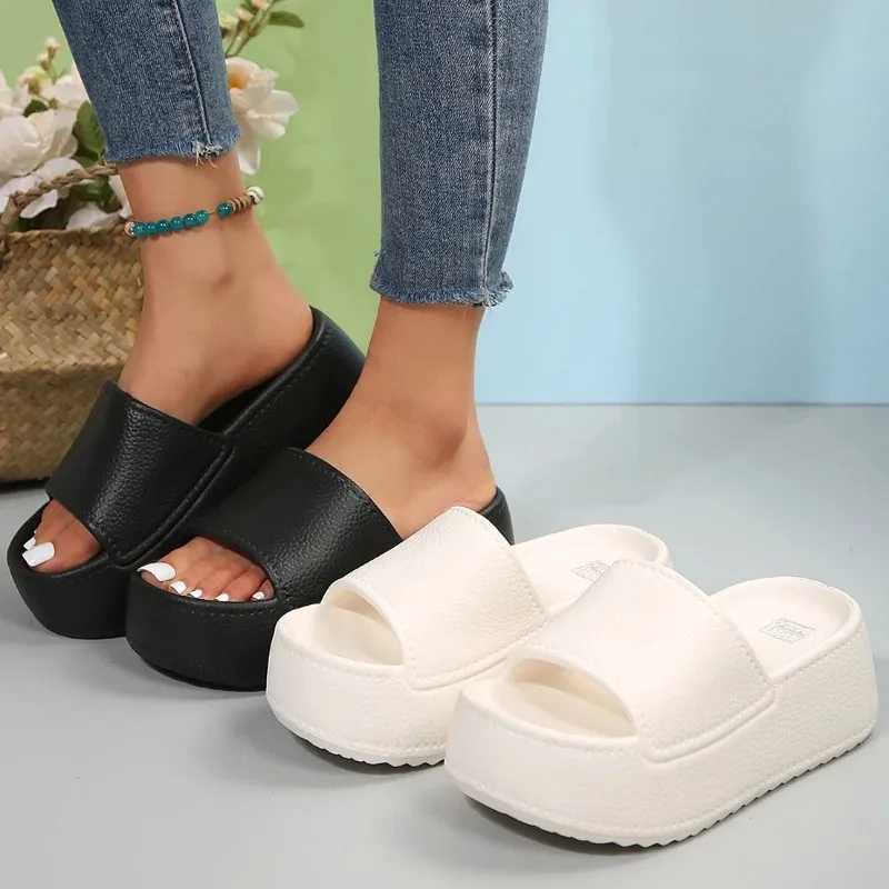 Sepatu Platform Wanita Mode kulit PU sandal Wedge wanita musim panas sol lembut Eva sandal dalam ruangan wanita Zapatos De Mujer