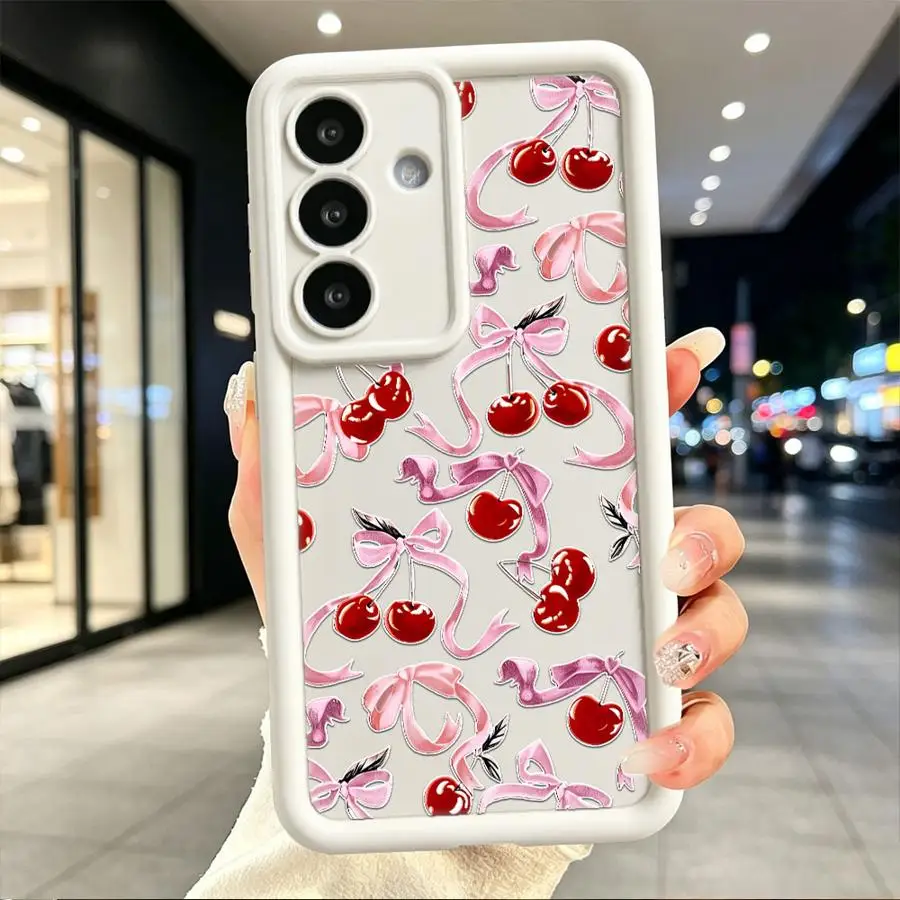 Cherry Red Mix Bow Phone Cover Case for Samsung Galaxy S26 S20 FE S21 S25 S22 Plus S24 ultra Note 20 Ultra S23